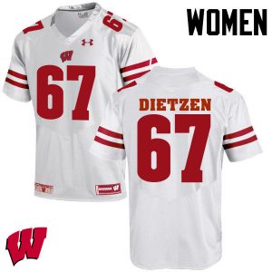 Women's Wisconsin Badgers NCAA #67 Jon Dietzen White Authentic Under Armour Stitched College Football Jersey IE31W08SQ